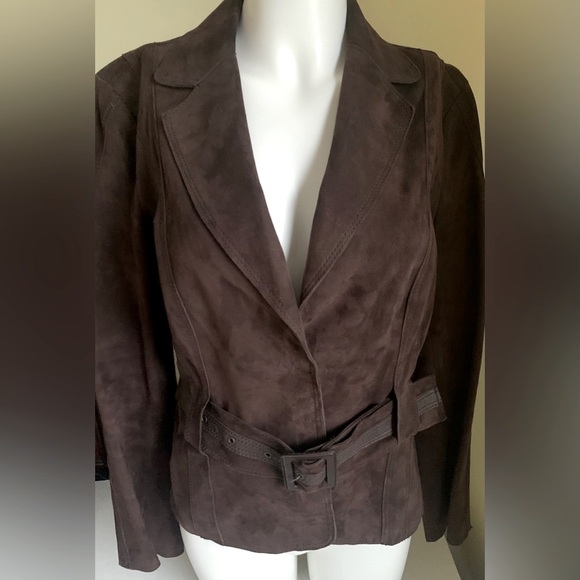 Desa brand cocoa brown color real Suede Leather Blazer with belt Eu Large US L - Picture 5 of 16